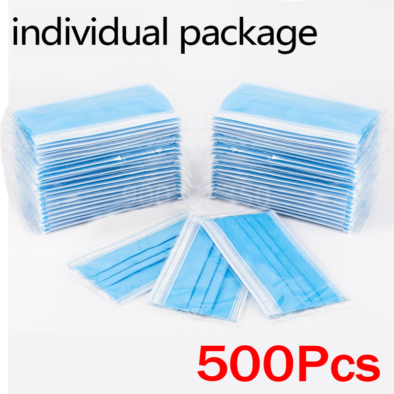 Disposable Mask Blue - 10-500pcs Disposable Adults Individual Package Masks